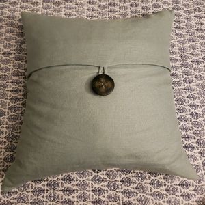 Pottery Barn Pillow 100% Linen Slate Blue Wooden Button Throw Pillow